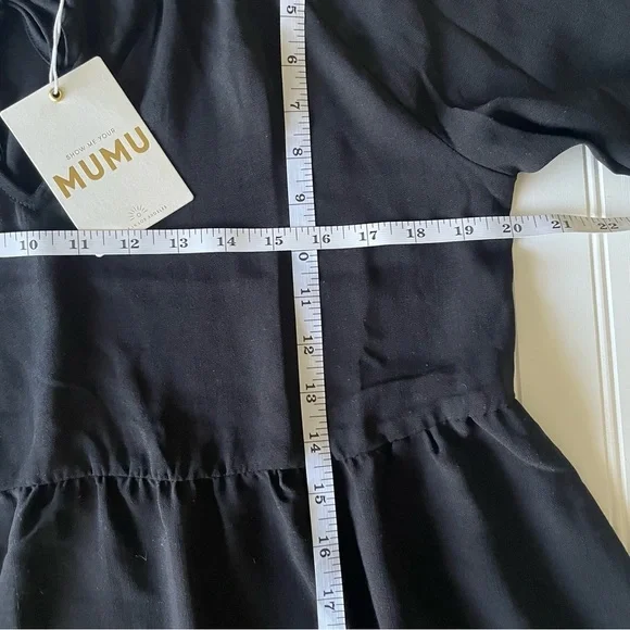 NWT Show Me Your Mumu Viola Tiered Mini Dress Women's XS Black Draped Flowy Boho - Picture 12 of 15